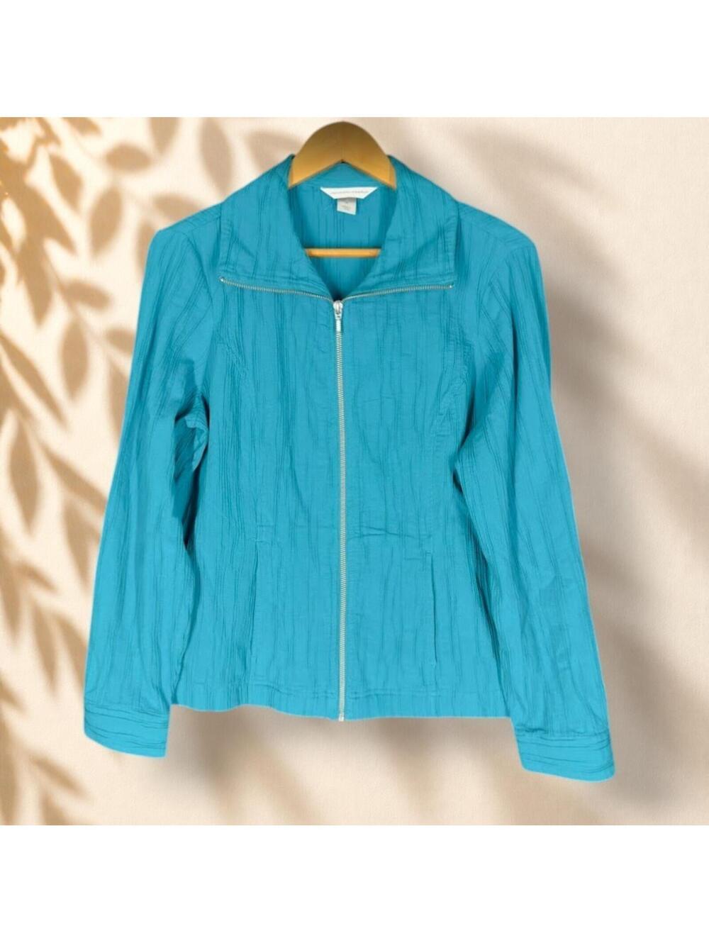 Christopher & Banks Jacket Women M Medium Blue Full Zip Collared Long Sleeve
